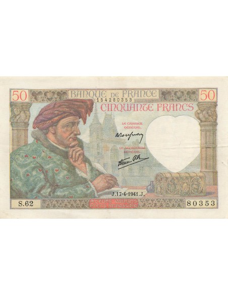 50 Francs - Jacques Coeur - 17-04-1941 - Série S.62 50 francs 1941