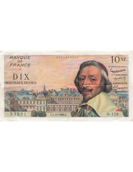Cardinal de Richelieu 10 NF - Richelieu - 04-11-1960 - Série O.129 10 nf 1960