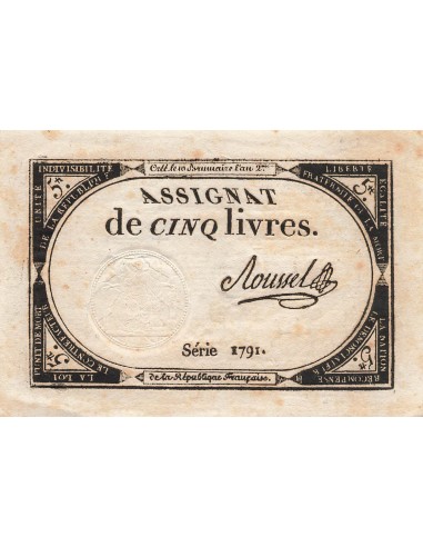 5 Livres - 10 Brumaire An II (31-10-1793) - Sign. Roussel 5 livres 1793