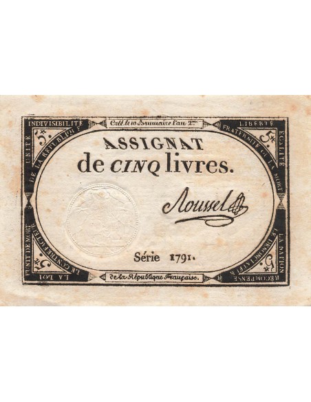 5 Livres - 10 Brumaire An II (31-10-1793) - Sign. Roussel 5 livres 1793