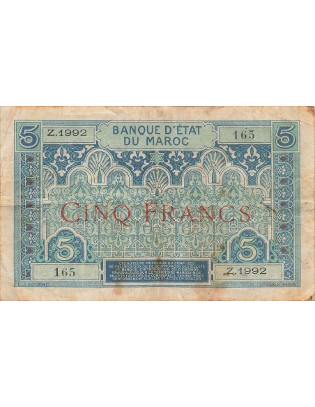 Maroc 5 Francs - ND (1924) - P.9 5 francs 1924