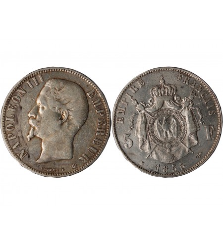 NAPOLEON III - 5 FRANCS ARGENT 1855 BB STRASBOURG