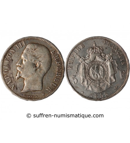 NAPOLEON III - 5 FRANCS ARGENT 1855 BB STRASBOURG