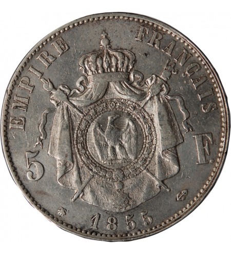 NAPOLEON III - 5 FRANCS ARGENT 1855 BB STRASBOURG