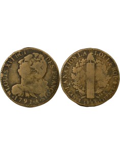 Louis XVI au Faisceau 2 sols Métal de Cloche 1791 A - Paris