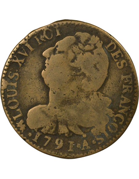 Louis XVI au Faisceau 2 sols Métal de Cloche 1791 A - Paris