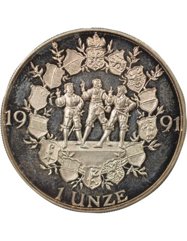 Suisse 700 ans de la Confédération 1 once Argent 1991 Huguenin
