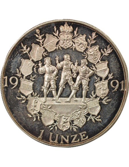 Suisse 700 ans de la Confédération 1 once Argent 1991 Huguenin