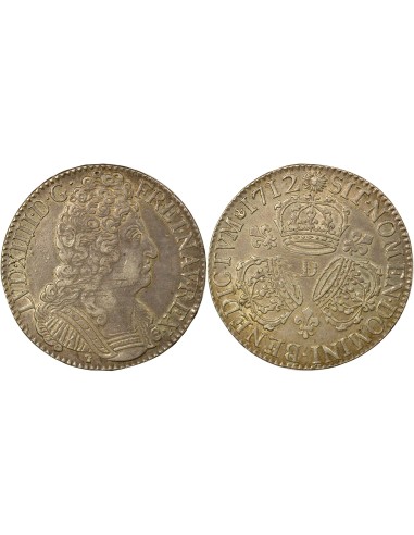 Louis XIV aux Trois Couronnes 1 écu Argent 1712 D Lyon