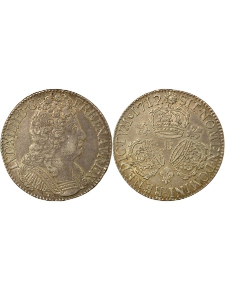 Louis XIV aux Trois Couronnes 1 écu Argent 1712 D Lyon