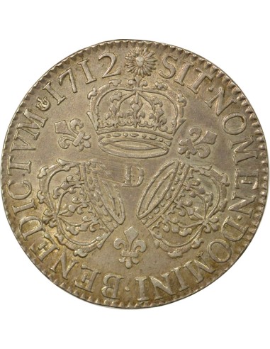 Louis XIV aux Trois Couronnes 1 écu Argent 1712 D Lyon
