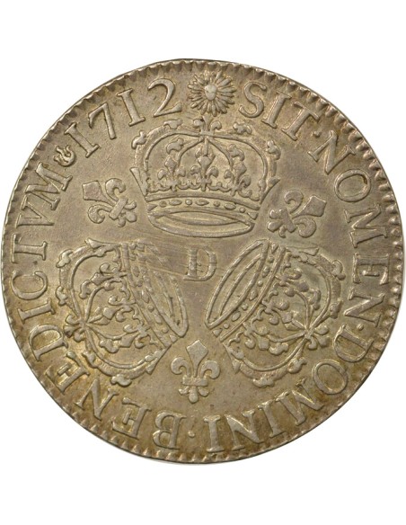 Louis XIV aux Trois Couronnes 1 écu Argent 1712 D Lyon