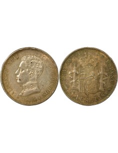Espagne Alphonse XIII d'Espagne 4e Portrait 2 pesetas Argent 1905 AI Madrid