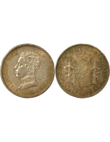 Espagne Alphonse XIII d'Espagne 4e Portrait 2 pesetas Argent 1905 AI Madrid