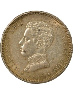Espagne Alphonse XIII d'Espagne 4e Portrait 2 pesetas Argent 1905 AI Madrid 2