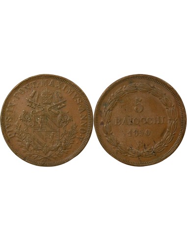 Etat Pontifical Pie IX Pie IX - 5 Baiocchi - 1850 R Rome An V 5 baiocchi Cuivre 1850 R Rome