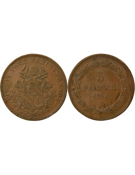 Etat Pontifical Pie IX Pie IX - 5 Baiocchi - 1850 R Rome An V 5 baiocchi Cuivre 1850 R Rome