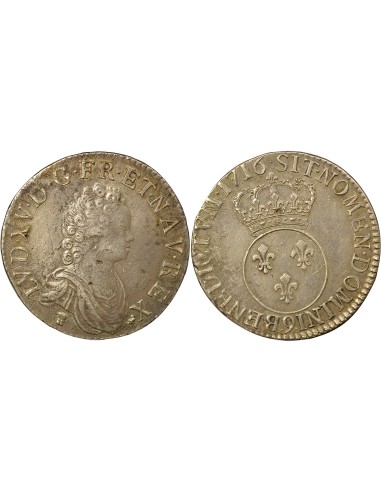 Louis XV Vertugadin 1 écu Argent 1716 9 Rennes
