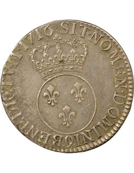 Louis XV Vertugadin 1 écu Argent 1716 9 Rennes