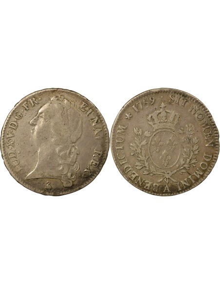 Louis XV au Bandeau 1 écu Argent 1759 A - Paris