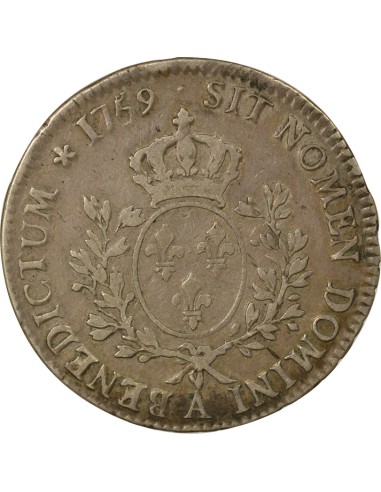 Louis XV au Bandeau 1 écu Argent 1759 A - Paris
