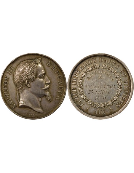 Napoléon III Ecole d'Arts & Métiers 1 médaille Argent 1870