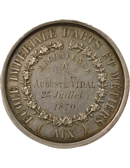 Napoléon III Ecole d'Arts & Métiers 1 médaille Argent 1870