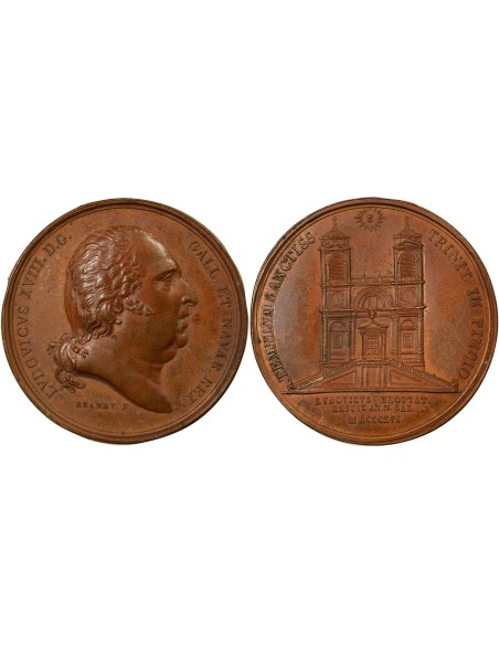 Italie Louis XVIII Eglise Ste Trinité des Monts 1 médaille Cuivre 1816