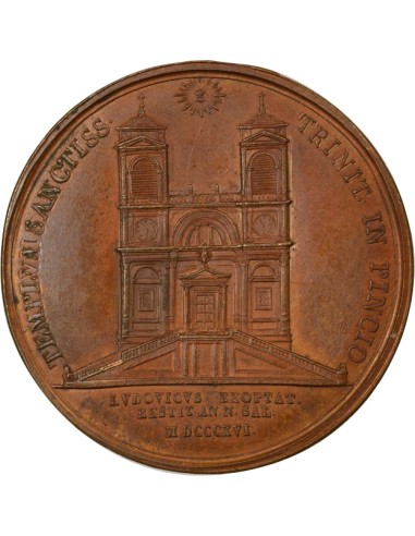 Italie Louis XVIII Eglise Ste Trinité des Monts 1 médaille Cuivre 1816