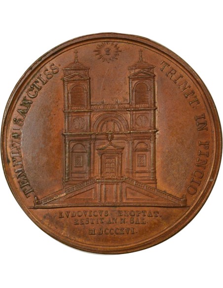 Italie Louis XVIII Eglise Ste Trinité des Monts 1 médaille Cuivre 1816