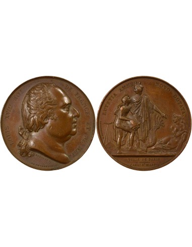 Louis XVIII Inauguration du Canal St Martin 1 médaille Cuivre 1825