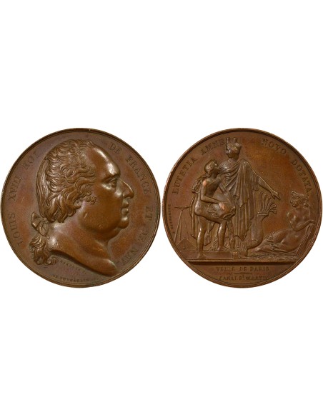 Louis XVIII Inauguration du Canal St Martin 1 médaille Cuivre 1825