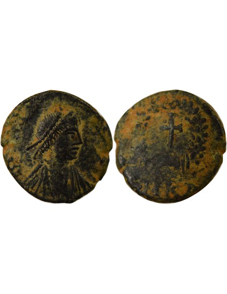 Rome Empire Théodose II A la Croix 1 nummus Cuivre 425-435 Cyzique