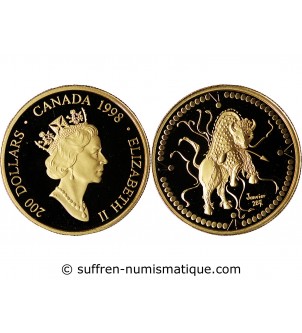 CANADA, ELIZABETH II - 200 DOLLARS OR 1998 "White Buffalo"﻿