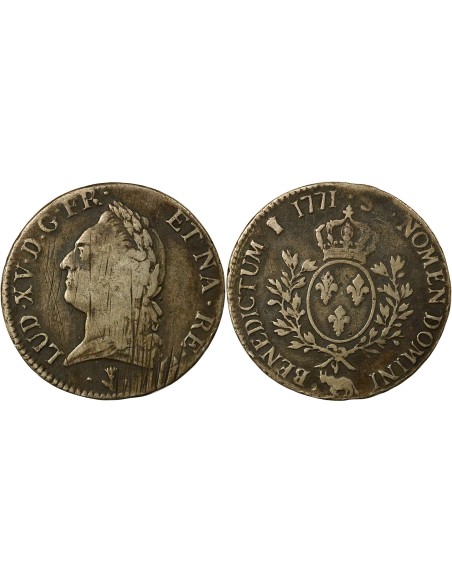 Louis XV A la Vieille Tête 1 écu Argent 1771 Pau