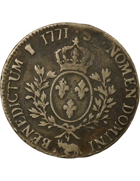 Louis XV A la Vieille Tête 1 écu Argent 1771 Pau