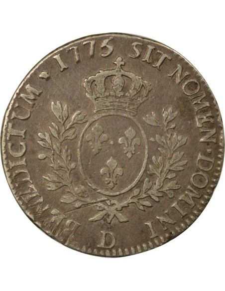 Louis XVI au Buste Habillé 1 écu Argent 1775 D Lyon