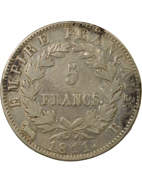 Roi d'Italie Empire 5 francs Argent 1811 B Rouen