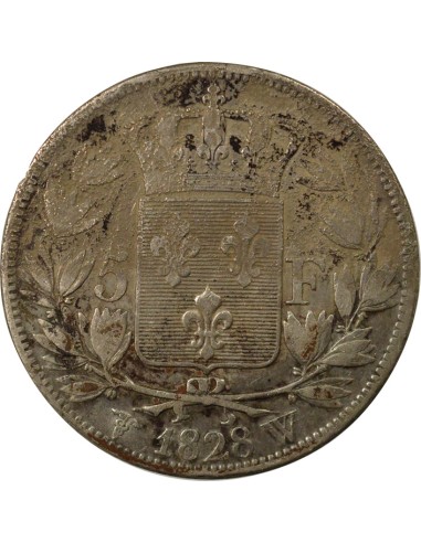 Charles X 2e Type 5 francs Argent 1828 W Lille