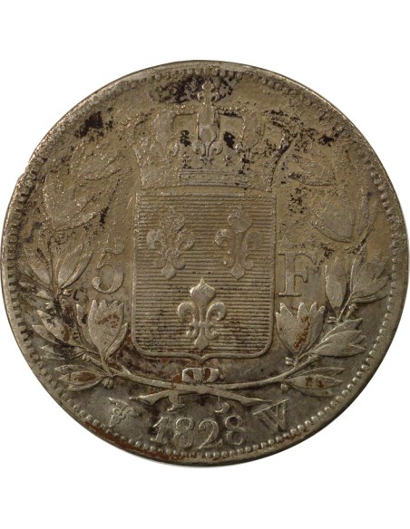 Charles X 2e Type 5 francs Argent 1828 W Lille