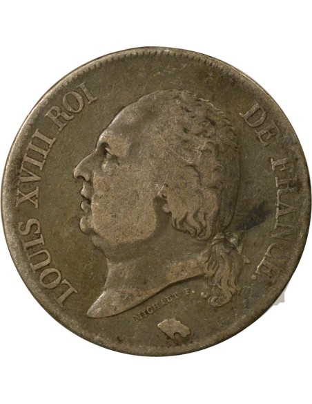 Louis XVIII Tête nue 5 francs Argent 1823 M Toulouse