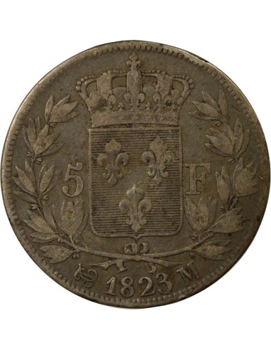 Louis XVIII Tête nue 5 francs Argent 1823 M Toulouse