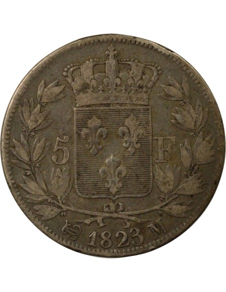 Louis XVIII Tête nue 5 francs Argent 1823 M Toulouse