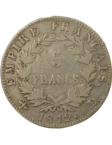 Roi d'Italie Empire 5 francs Argent 1812 D Lyon