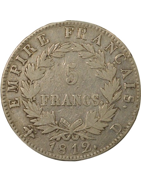 Roi d'Italie Empire 5 francs Argent 1812 D Lyon
