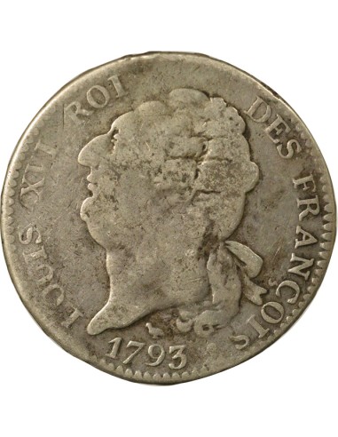 Louis XVI au Génie 1 écu Argent 1793 N Montpellier