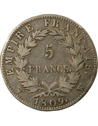 Roi d'Italie Empire 5 francs Argent 1809 W Lille