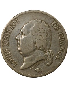Louis XVIII Tête nue 5 francs Argent 1823 A - Paris 2