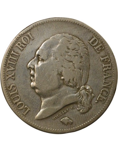 Louis XVIII Tête nue 5 francs Argent 1823 A - Paris