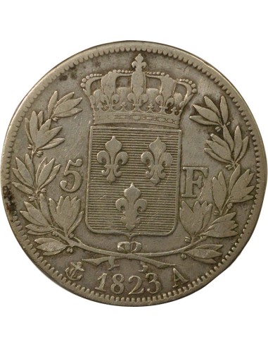 Louis XVIII Tête nue 5 francs Argent 1823 A - Paris